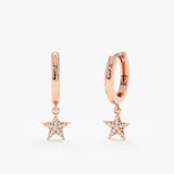 Dainty handmade 14k solid rose gold star charm huggies 