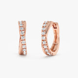 cross over 14k solid rose gold huggie hoop earrings