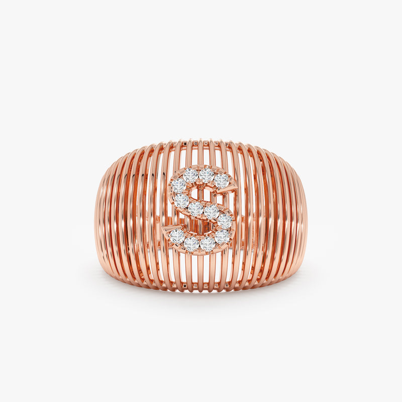 Diamond Dome Cage Initial Ring, Sara