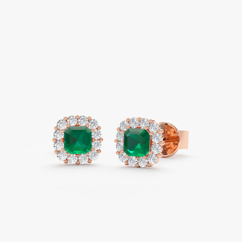 minimalistic rose gold diamond emerald studs