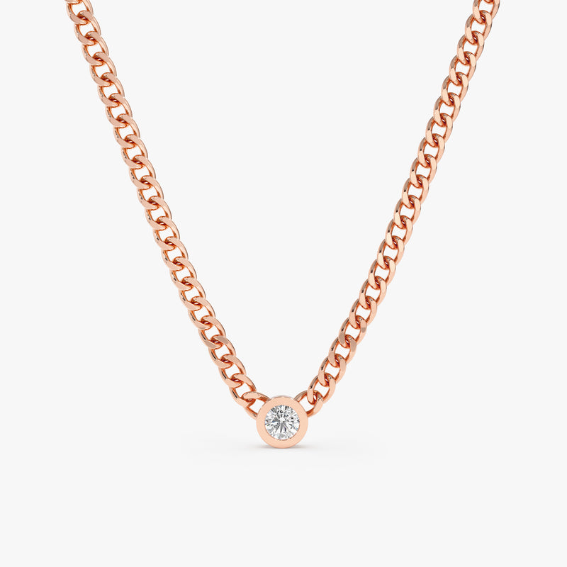 solid rose gold natural diamond cuban chain necklace