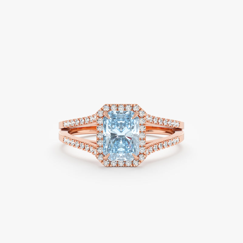 rose gold statement ring with genuine light blue aquamarine