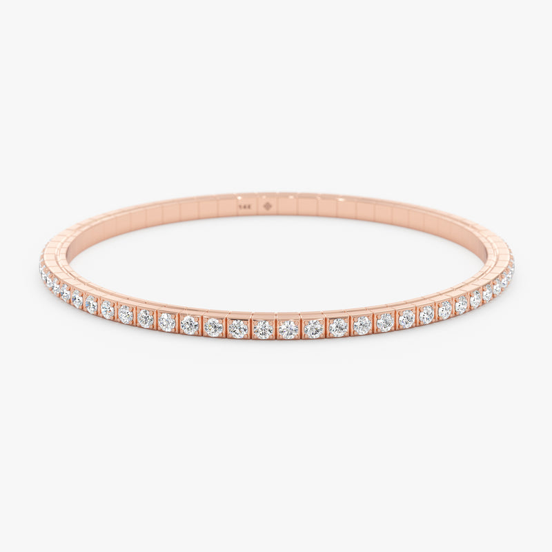 Natural Diamonds, Stretch Bangle in Solid Rose Gold