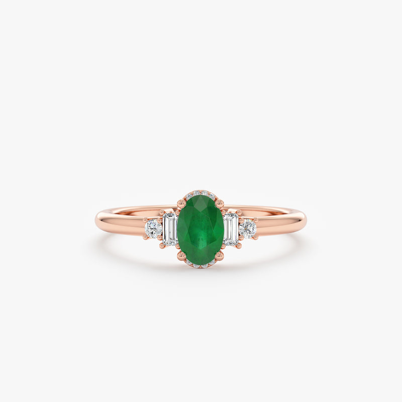 14k rose gold emerald and diamond engagement ring 