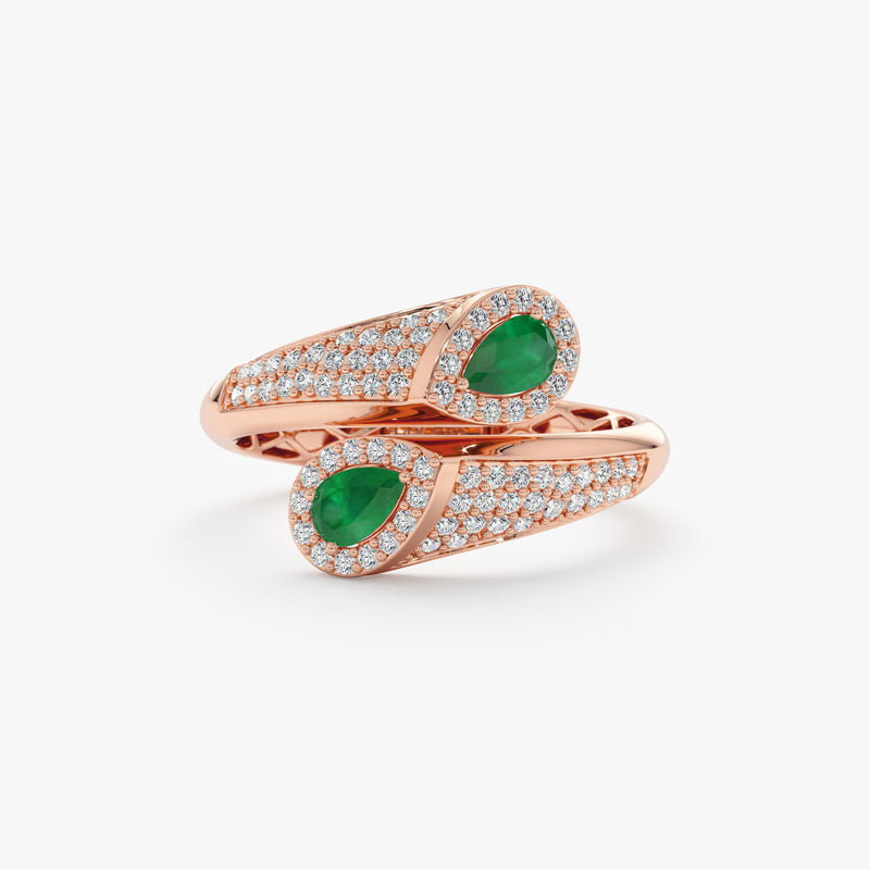 18k solid rose gold toi et moi double emerald ring