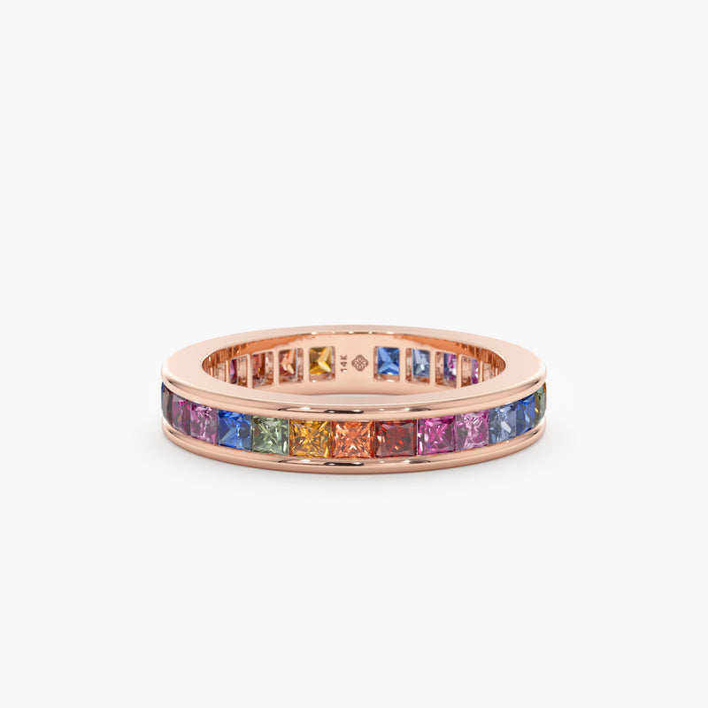 princess cut colorful sapphire ring in rose gold