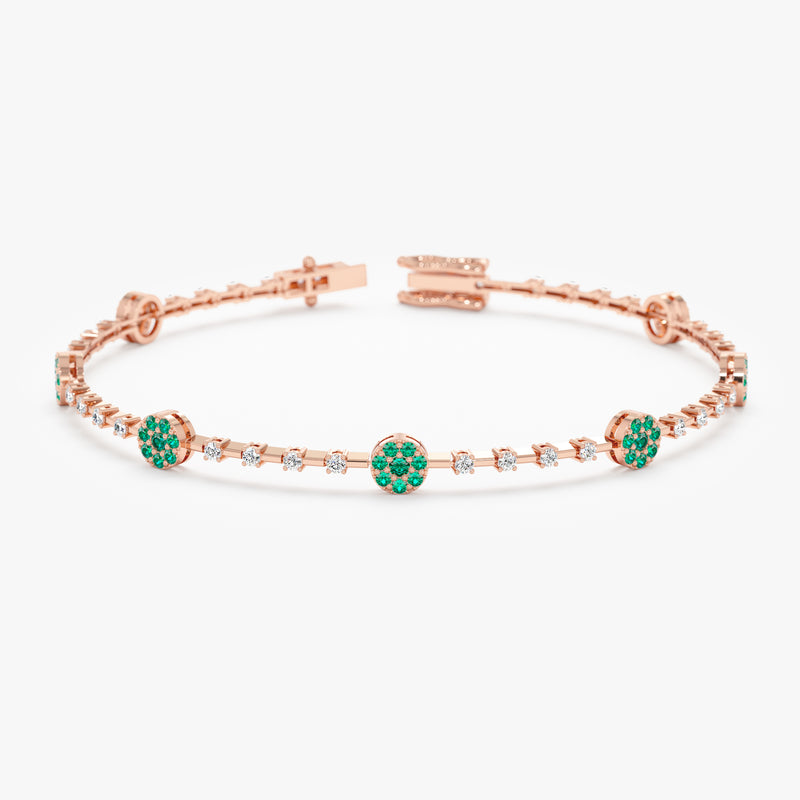 14k rose gold emerald station bracelet with natural white diamonds 