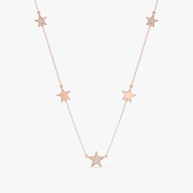 rose gold april birthstone diamond star station necklace