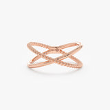 plain and twisted double line stacking ring in rose gold