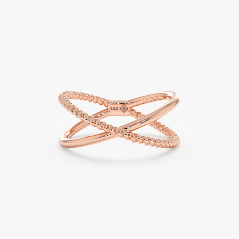 plain and twisted double line stacking ring in rose gold