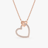 rose gold minimalistic double heart pendant necklace with lined diamonds