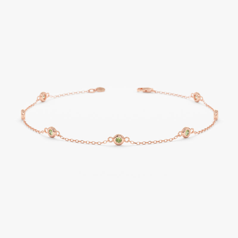 minimalist design peridot bracelet in rose gold