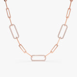 Pave Diamond Paperclip Link Choker in Rose Gold