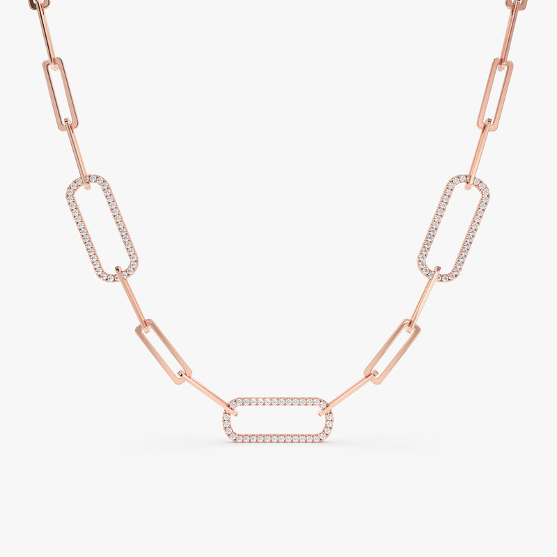 Pave Diamond Paperclip Link Choker in Rose Gold