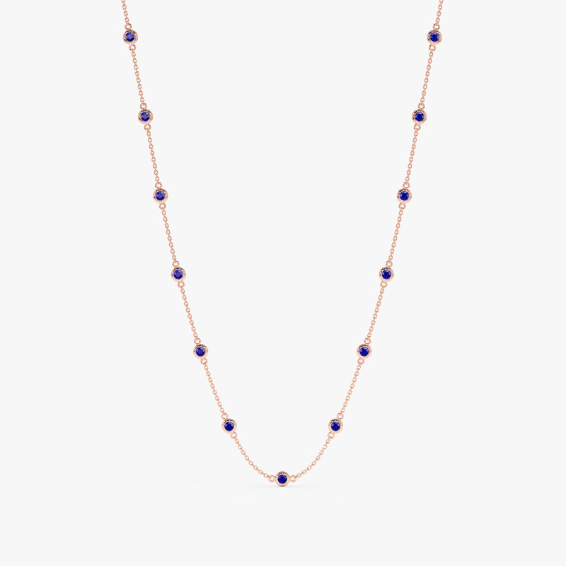 solid rose gold blue gemstone necklace