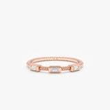 14k solid rose gold diamond station ring with ribbed band design 