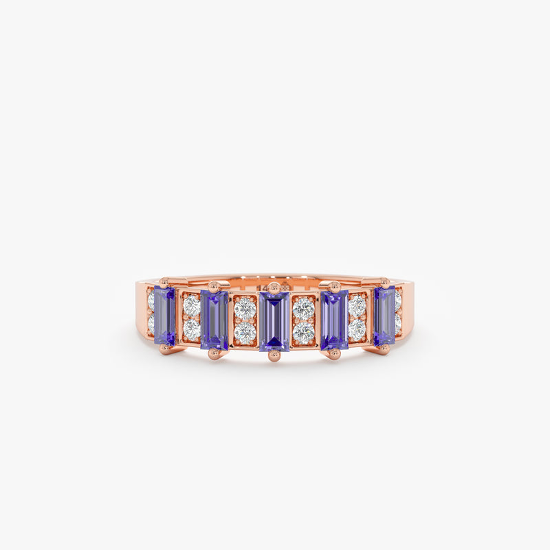 14k solid rose gold and natural diamond half eternity bridal ring