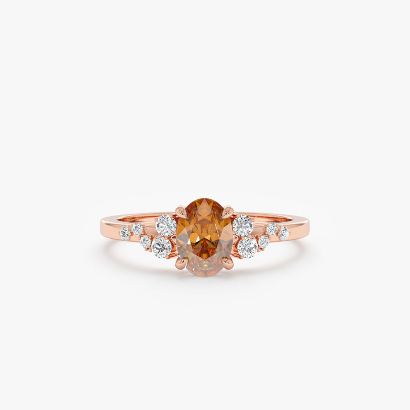 14k solid rose gold citrine ring with diamonds