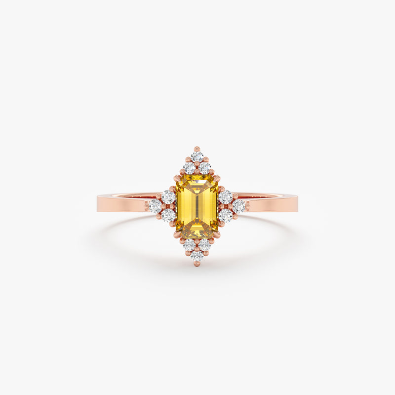 rose gold yellow topaz ring with diamond accents