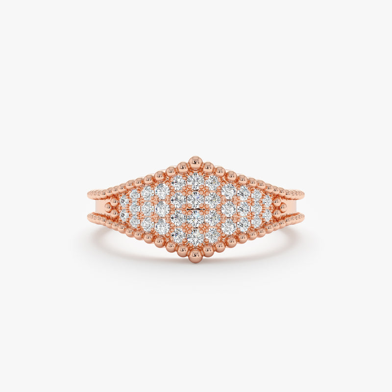 solid rose gold shield design ring with natural diamonds 