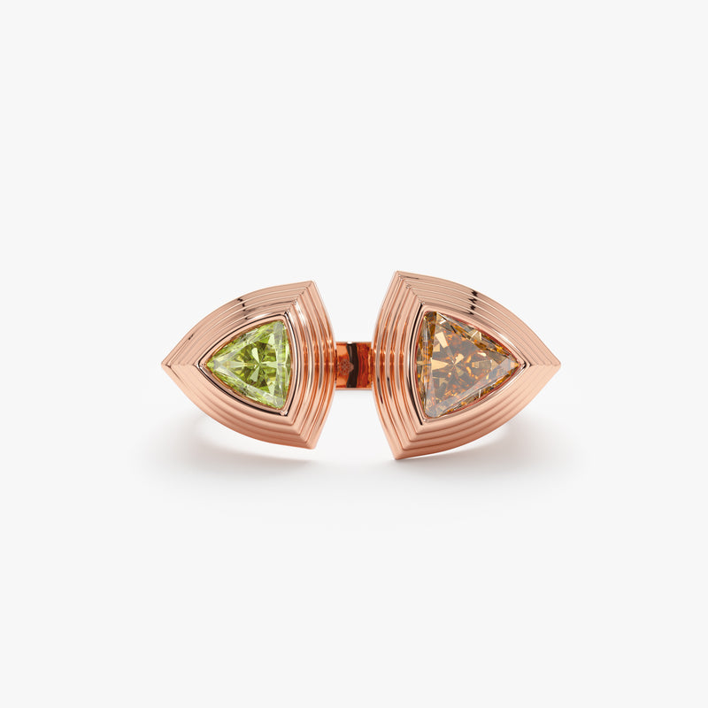 rose gold statement ring with orange and green stones