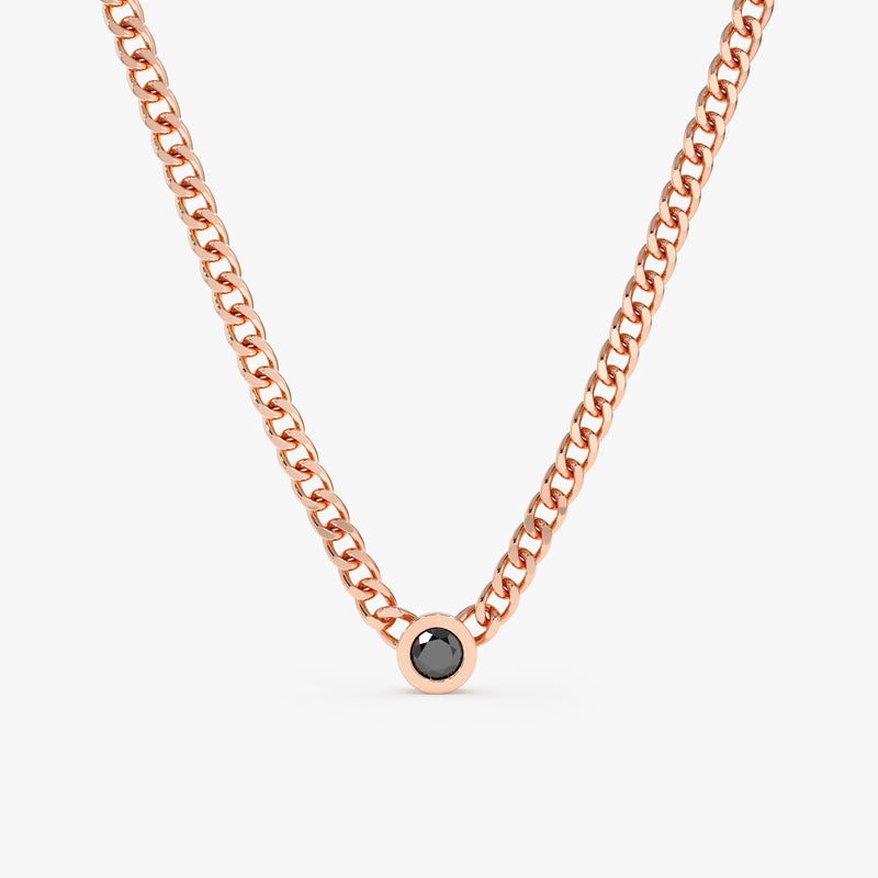 rose gold handmade black diamond bezel cuban chain necklace