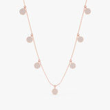 handcrafted solid rose gold necklace with multiple hanging diamond paved discs