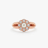 rose gold ring with ethically sourced diamond and pearl