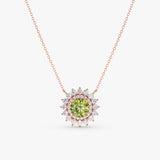 rose gold peridot and diamond layering necklace