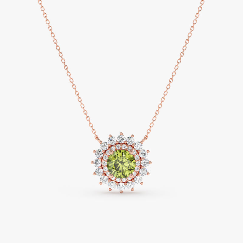 rose gold peridot and diamond layering necklace