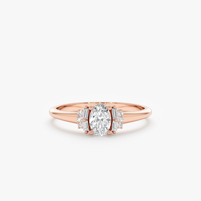 18k solid rose gold diamond cluster engagement ring