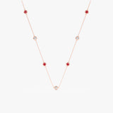 Rose Gold Ruby Diamond Station Necklace