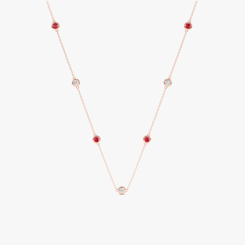 Rose Gold Ruby Diamond Station Necklace