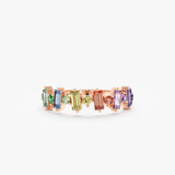 baguette and round cut multi-color sapphire ring in rose gold