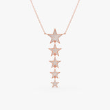 handmade solid rose gold five diamond paved hanging star pendant necklace with cable chain