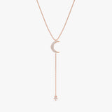 handcrafted solid 14k rose gold drop necklace with moon and hanging star pendant