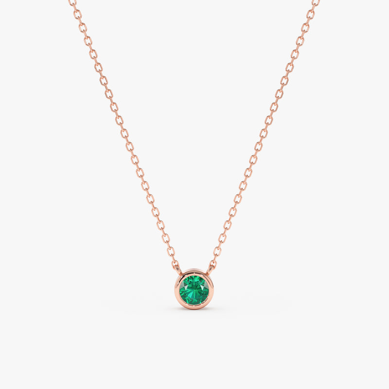 Natural Round Emerald Pendant in Rose Gold