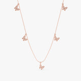 handcrafted solid rose gold diamond butterfly hanging charms necklace