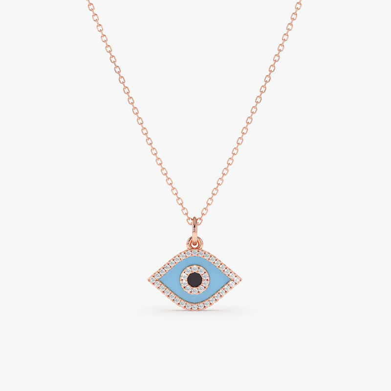 protection enamel eye framed with diamonds in rose gold chain