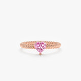 rose gold natural pink stone heart ring