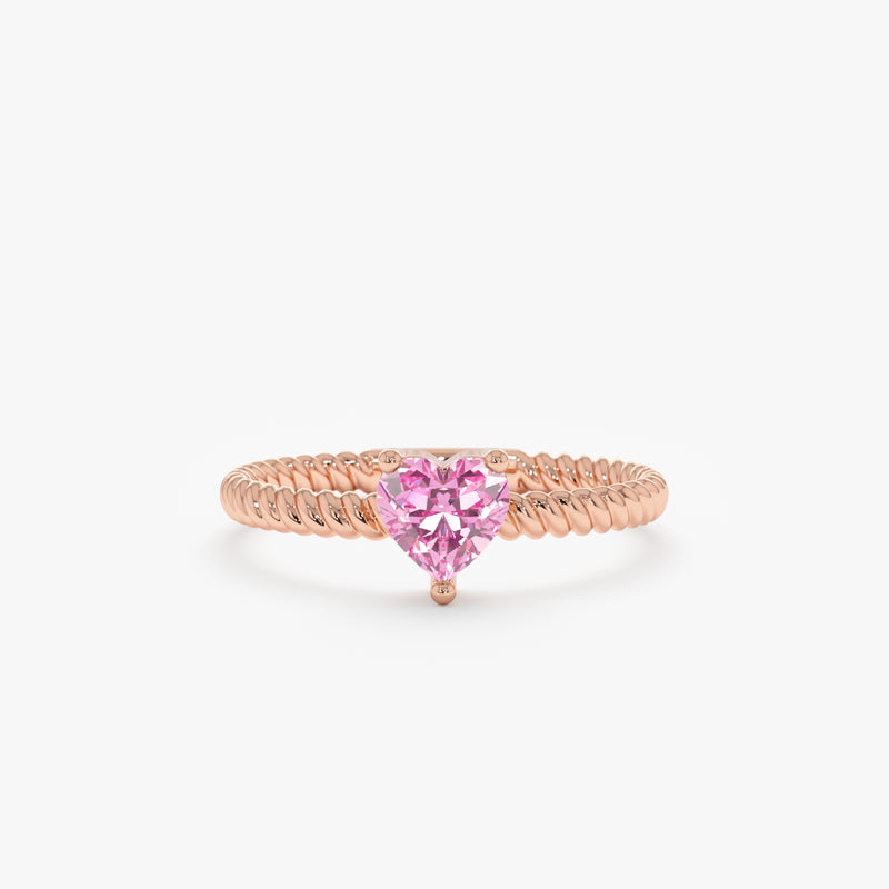 rose gold natural pink stone heart ring