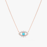 solid 14k rose gold diamond eye pendant with turquoise stone 