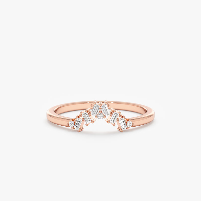solid rose gold nesting ring with clear diamonds