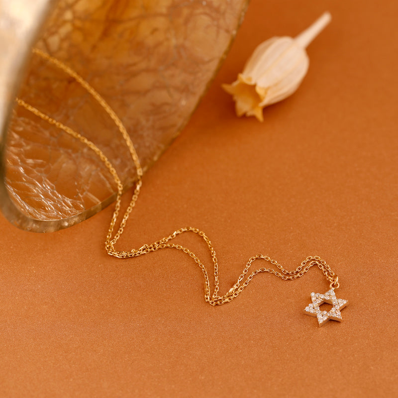 Diamond Jewish Star Paperclip Link Necklace