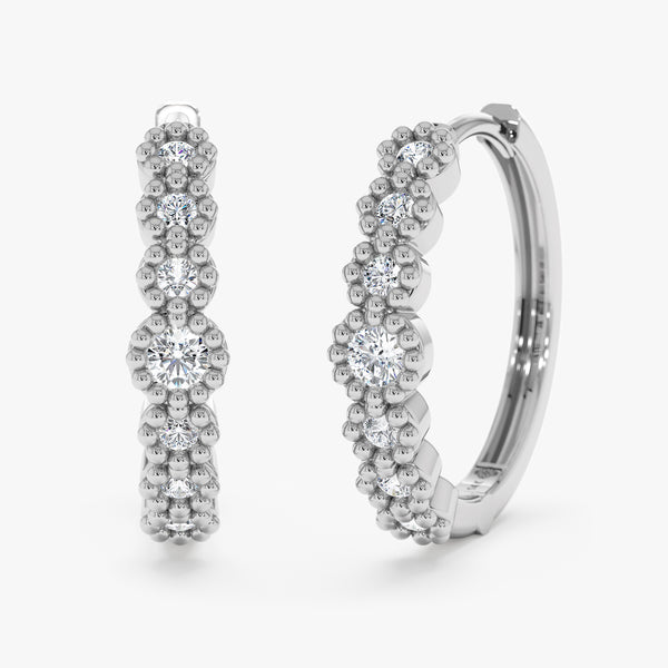 14k white gold diamond bezel hoop earrings 