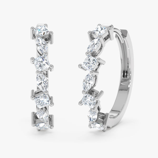 solid white gold hoop earring with diamond clusters