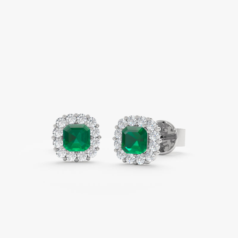 white gold diamond and emerald earrings