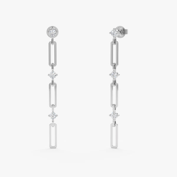 14k 18k Solid White Gold Paperclip Chain Studs