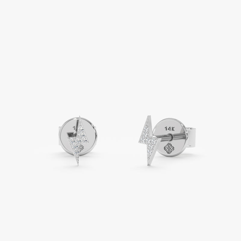 14k white gold diamond light bolt earrings