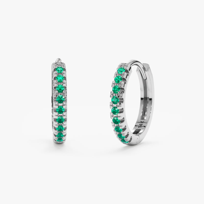 White Gold Emerald Hoops